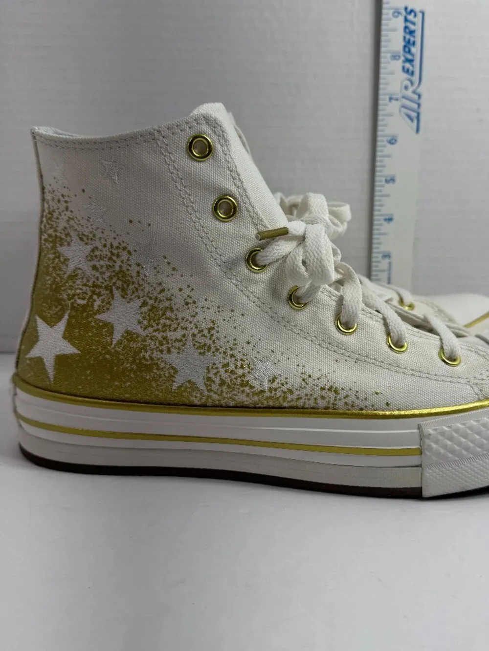Converse Chuck Taylor All Star Eva Lift Kids Size 6 White Gold Metallic A12877C